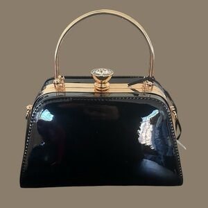 NWT Black & Gold Vegan Purse with Rhinestone Accents